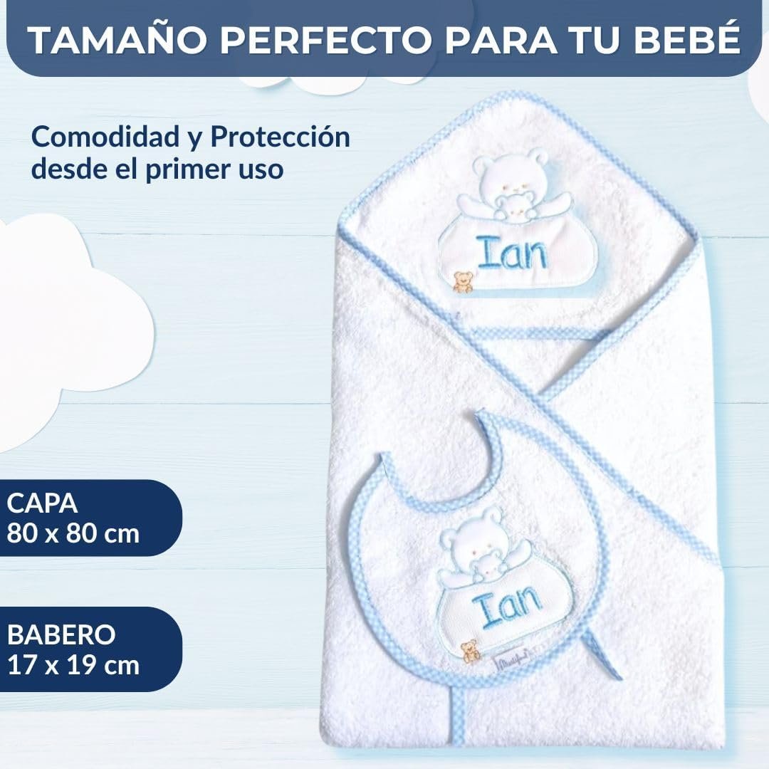 Capa de Baño Bebé Personalizada con Capucha y Nombre Bordado + Babero de Regalo. - Imagen 5