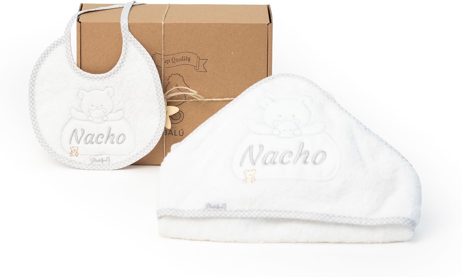 Capa de Baño Bebé Personalizada con Capucha y Nombre Bordado + Babero de Regalo. - Imagen 2