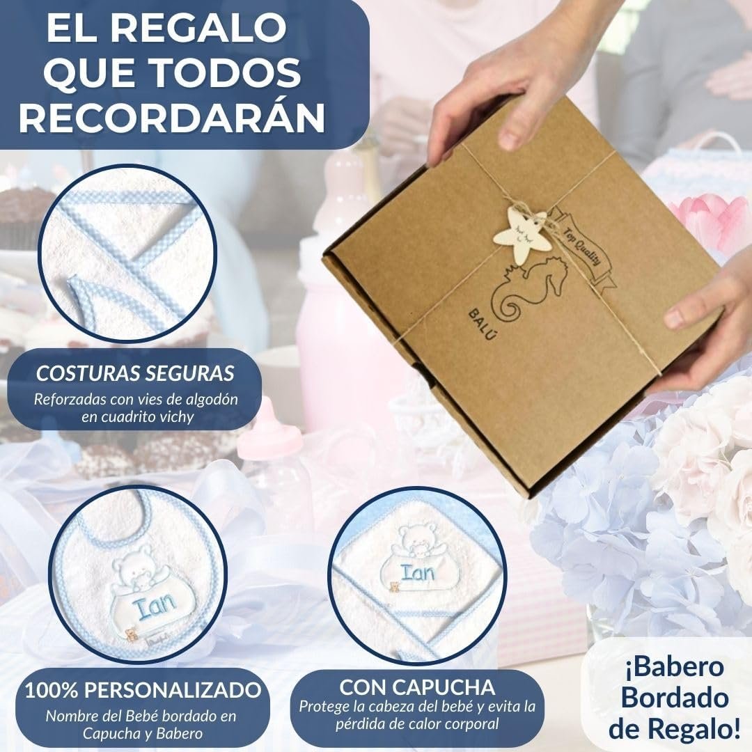 Capa de Baño Bebé Personalizada con Capucha y Nombre Bordado + Babero de Regalo. - Imagen 8
