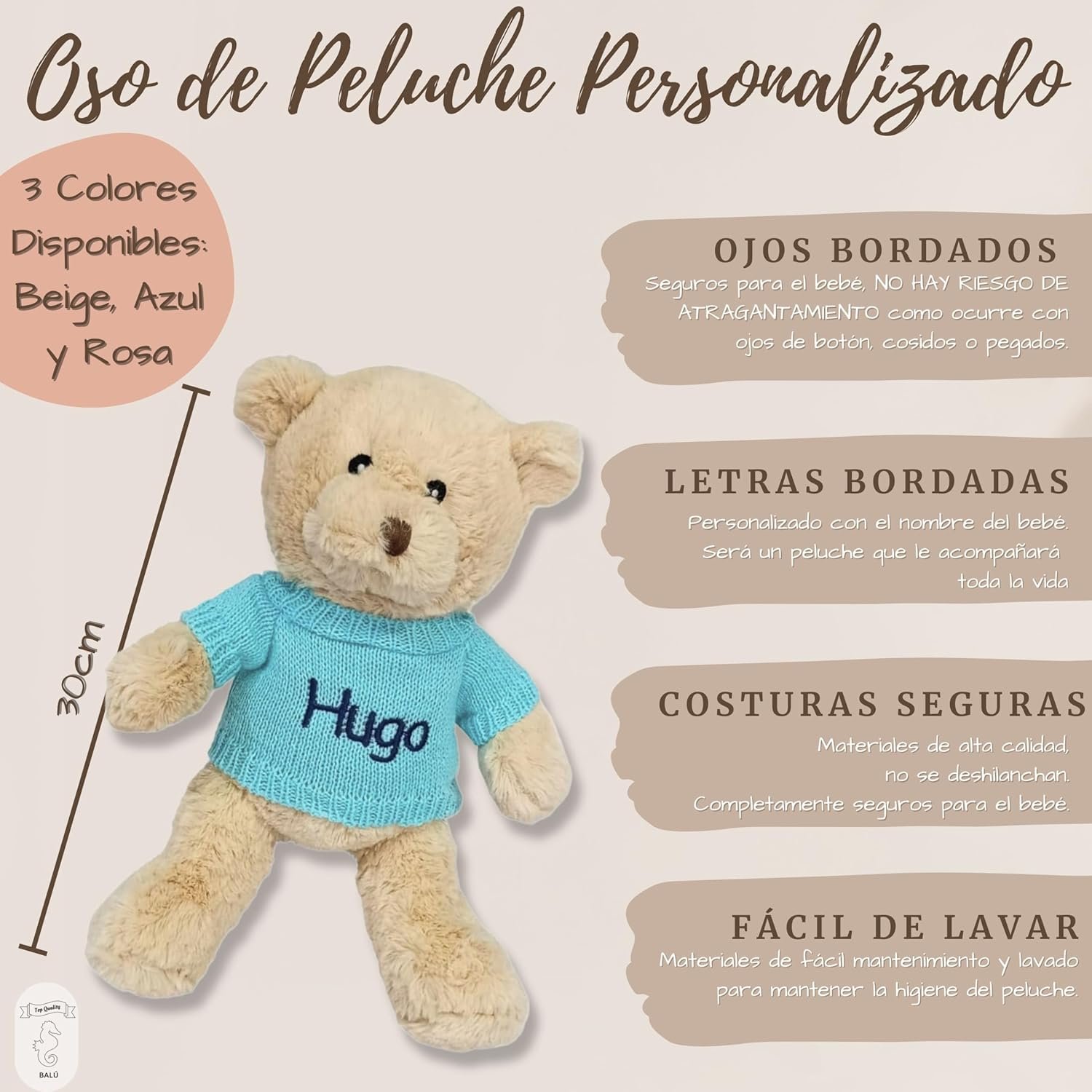 Oso de Peluche Personalizado para Bebé Recién Nacido - Imagen 6