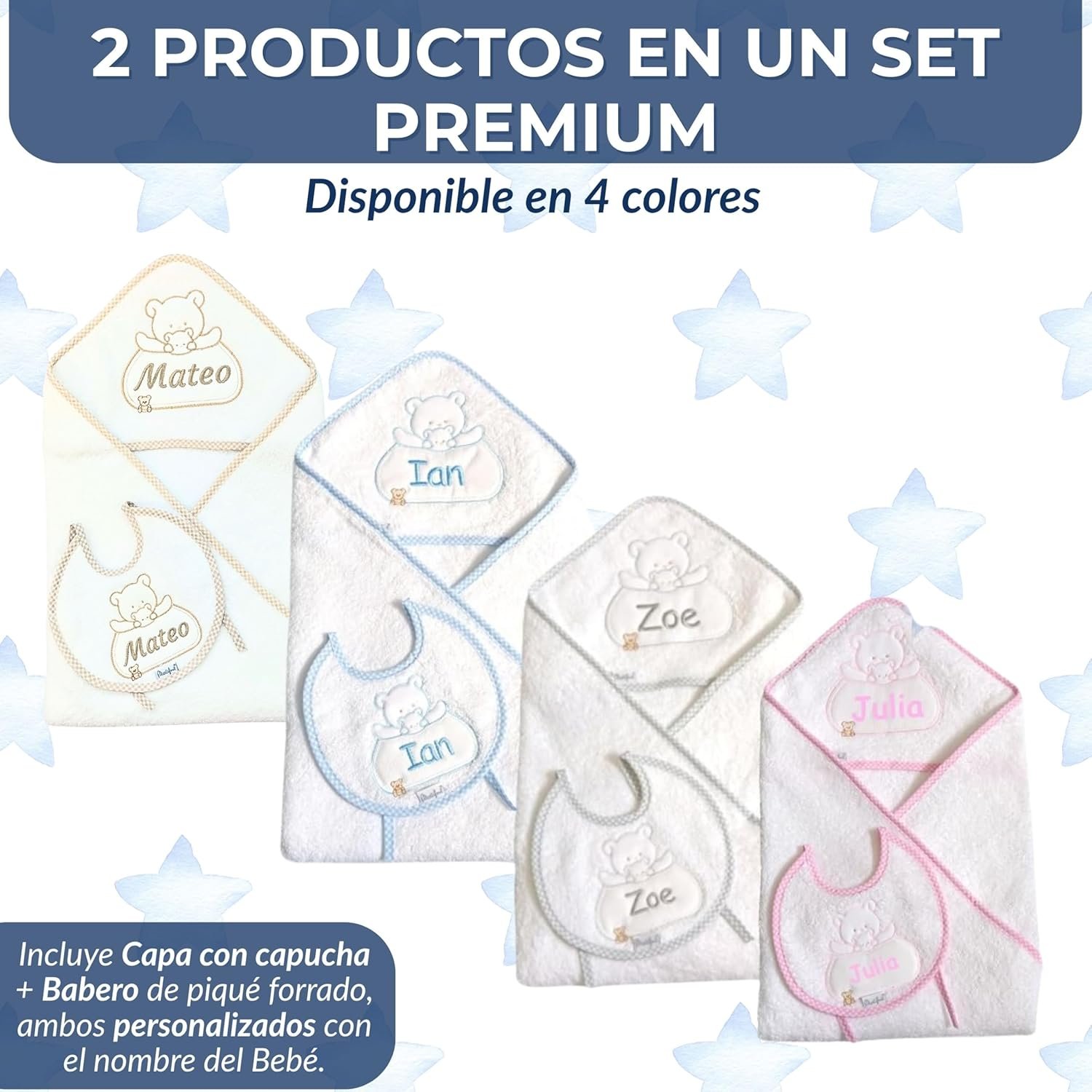 Capa de Baño Bebé Personalizada con Capucha y Nombre Bordado + Babero de Regalo. - Imagen 3