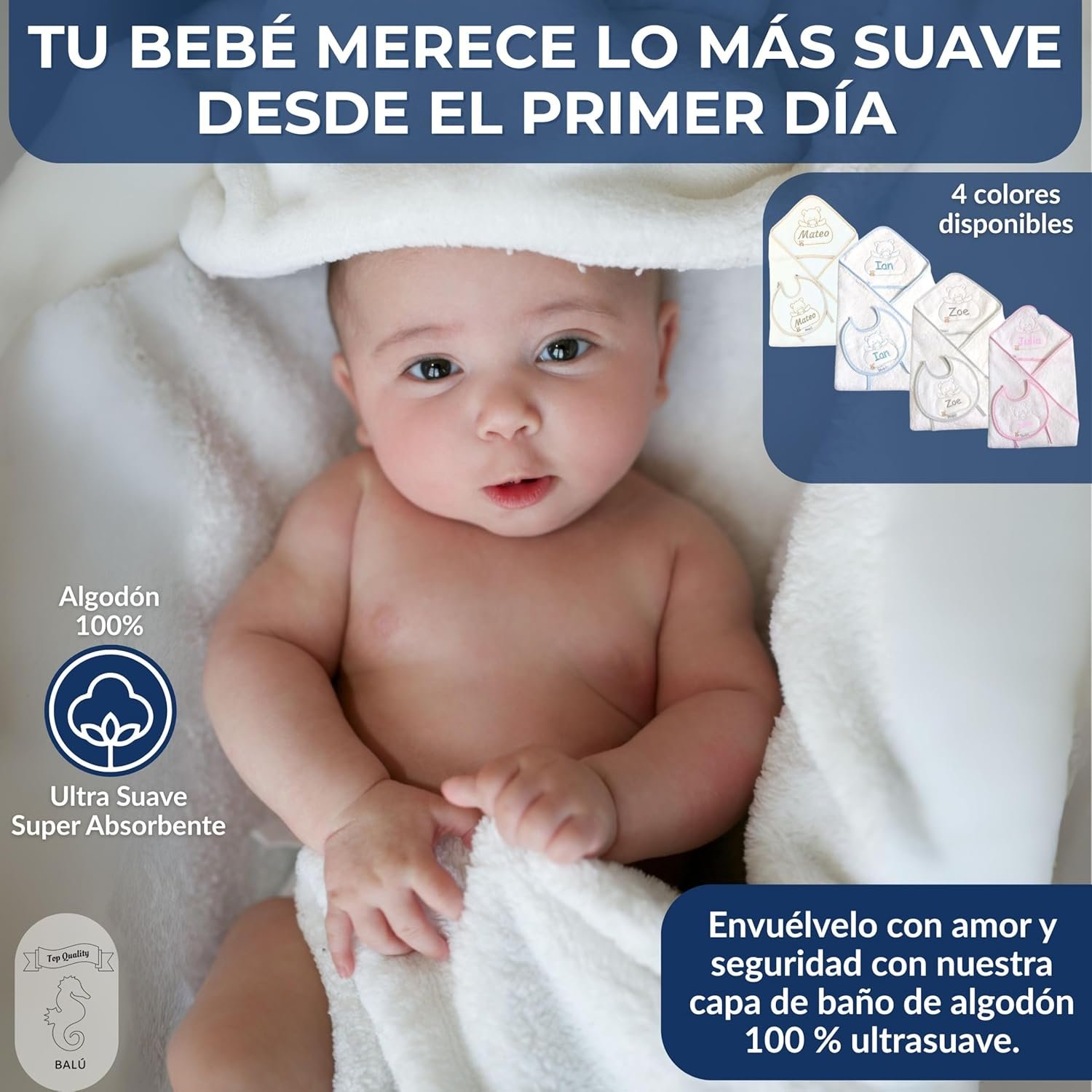 Capa de Baño Bebé Personalizada con Capucha y Nombre Bordado + Babero de Regalo. - Imagen 6